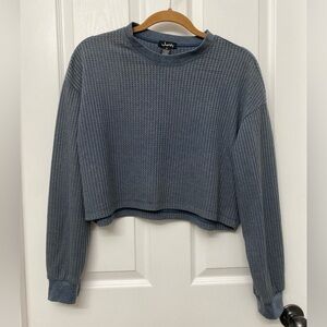 Justify Waffle Knit Long Sleeve Oversized Shirt Blue-Gray Medium